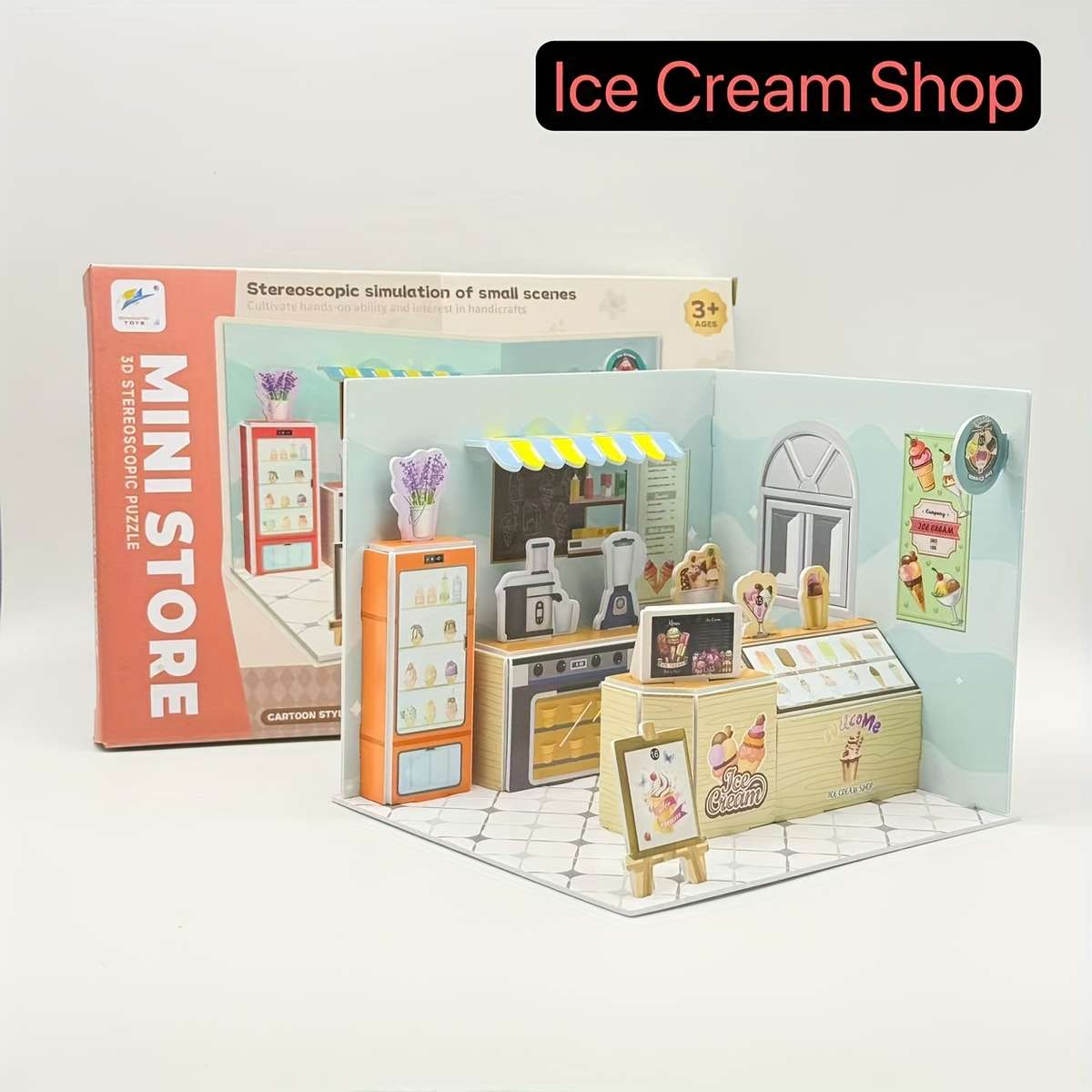 3D Building Model Puzzle Set Style Ice Cream Shop Set 17Pcs