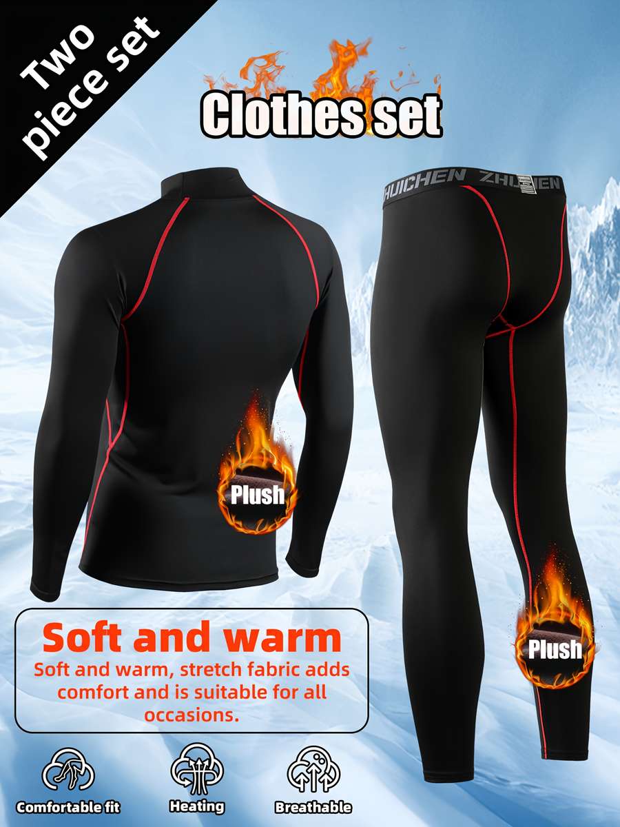 Thermal Underwear Color Black Red Line 2Piece Set Sizes