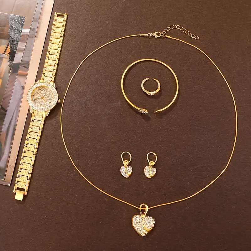 Classic Women Quartz Watch Simple Jewelry 1864 Silvery Set 6 Piece Womens