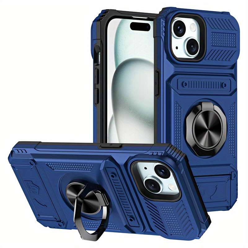 1Pc Blue For iPhone 15 Heavy Duty Shockproof Phone Case