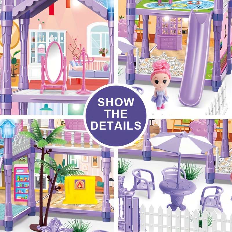 3D Building Model Puzzle Set Items Luminous Diy Princess Villa Castle Purple 241 Pieces