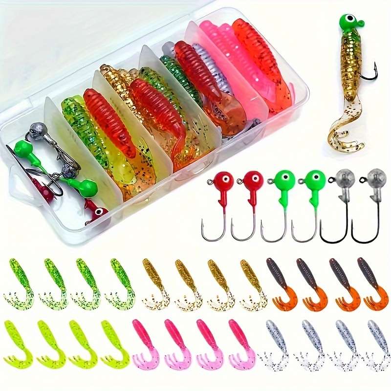 30pcs Vibrant Rolled Tail Soft Wobblers with Lead Hooks Silicone Floating Fishing Lures