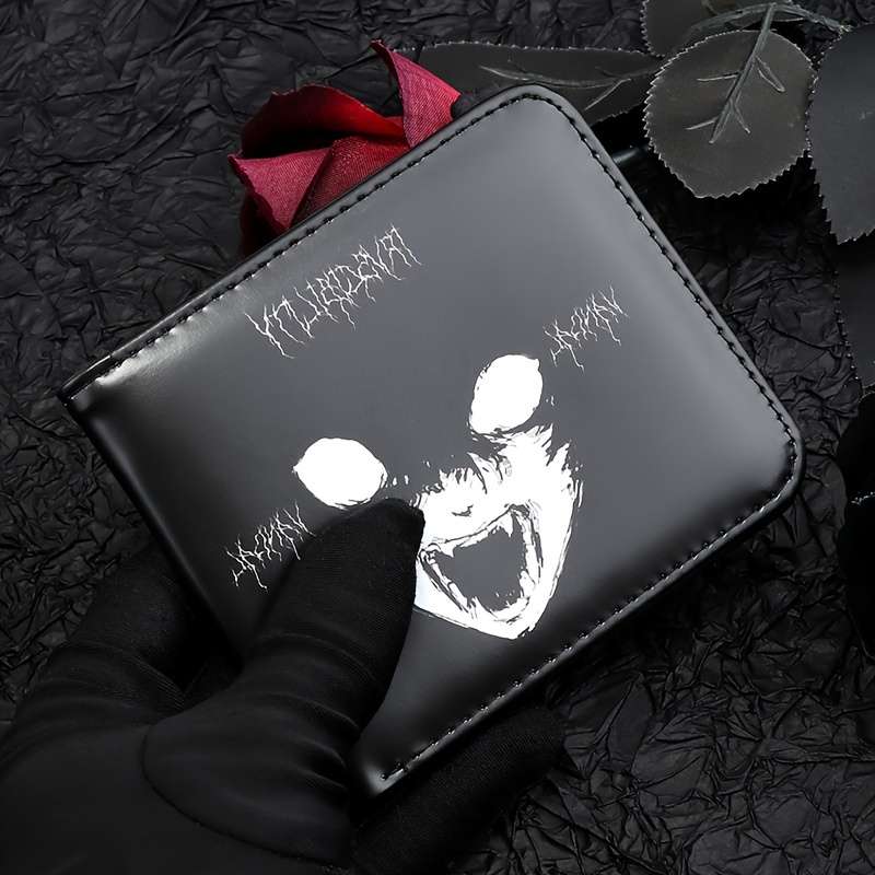 Feecanoo Men'S Black Faux Leather Walletpunk Skull Design Multi-Functional With Card Slots