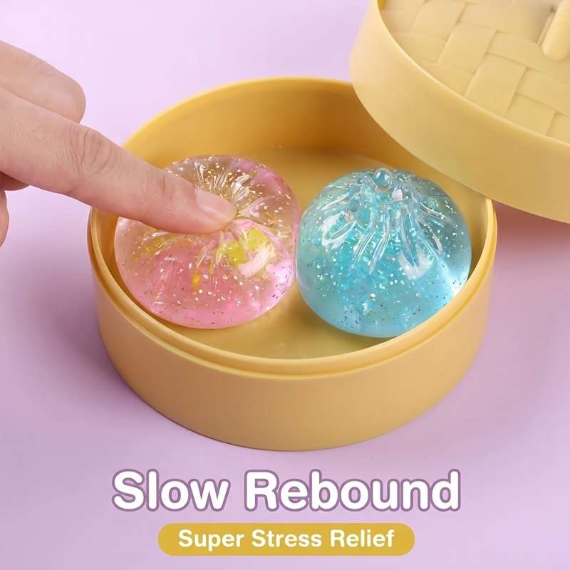 Squeezable Toys Items Type A 5 Piece Set 3 Steamed Buns In Random Colors 1 Lid 1 Steamer
