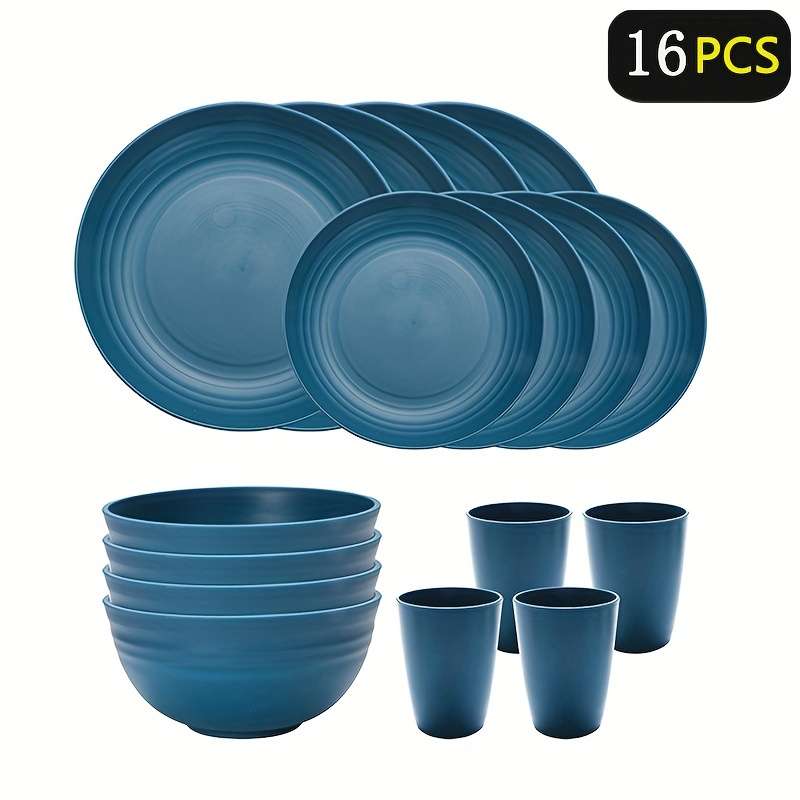 Bowl Color 16Pcsdark Blue Wheat Cup  Bowl  20 Plates  25 Plates