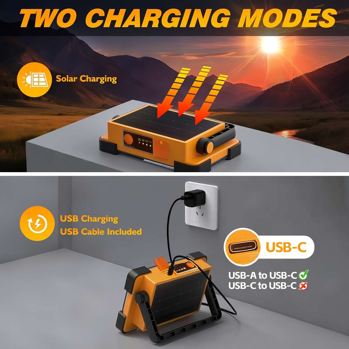 Solar Emergency Lights Color 3600Mah Orange 8 Cells