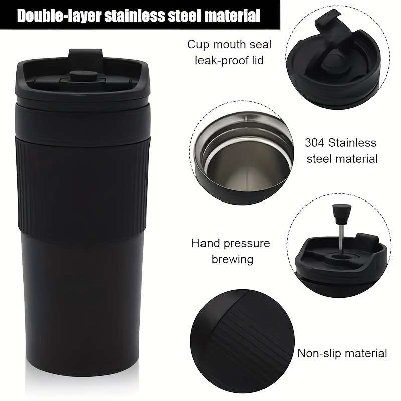 Portable French Press Coffee Maker Double Wall Insulated Travel Mug With 450Ml