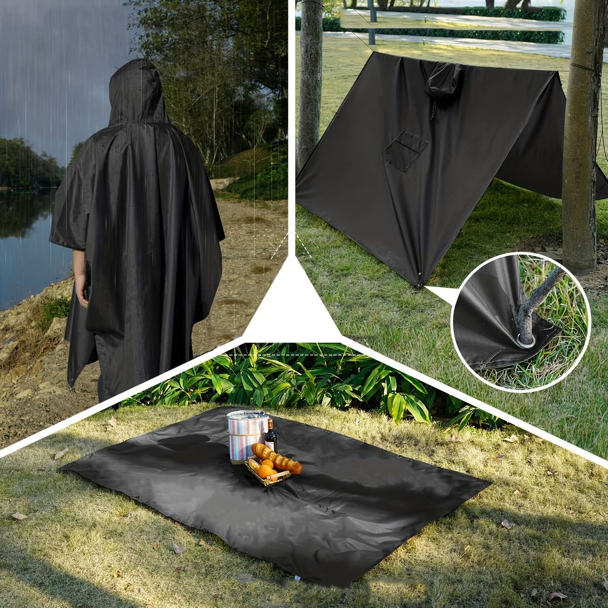 Raincoat Black 2Piece Set Storage Bag  Raincoat