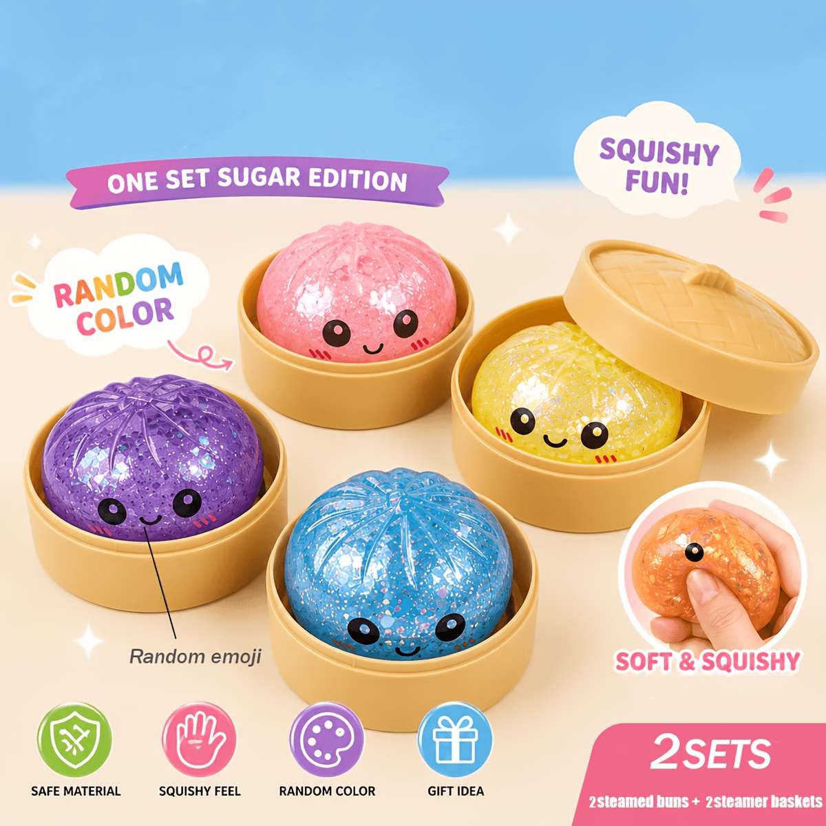 Squeezable Toys Style 2 Steamed Buns 2 Steaming Baskets