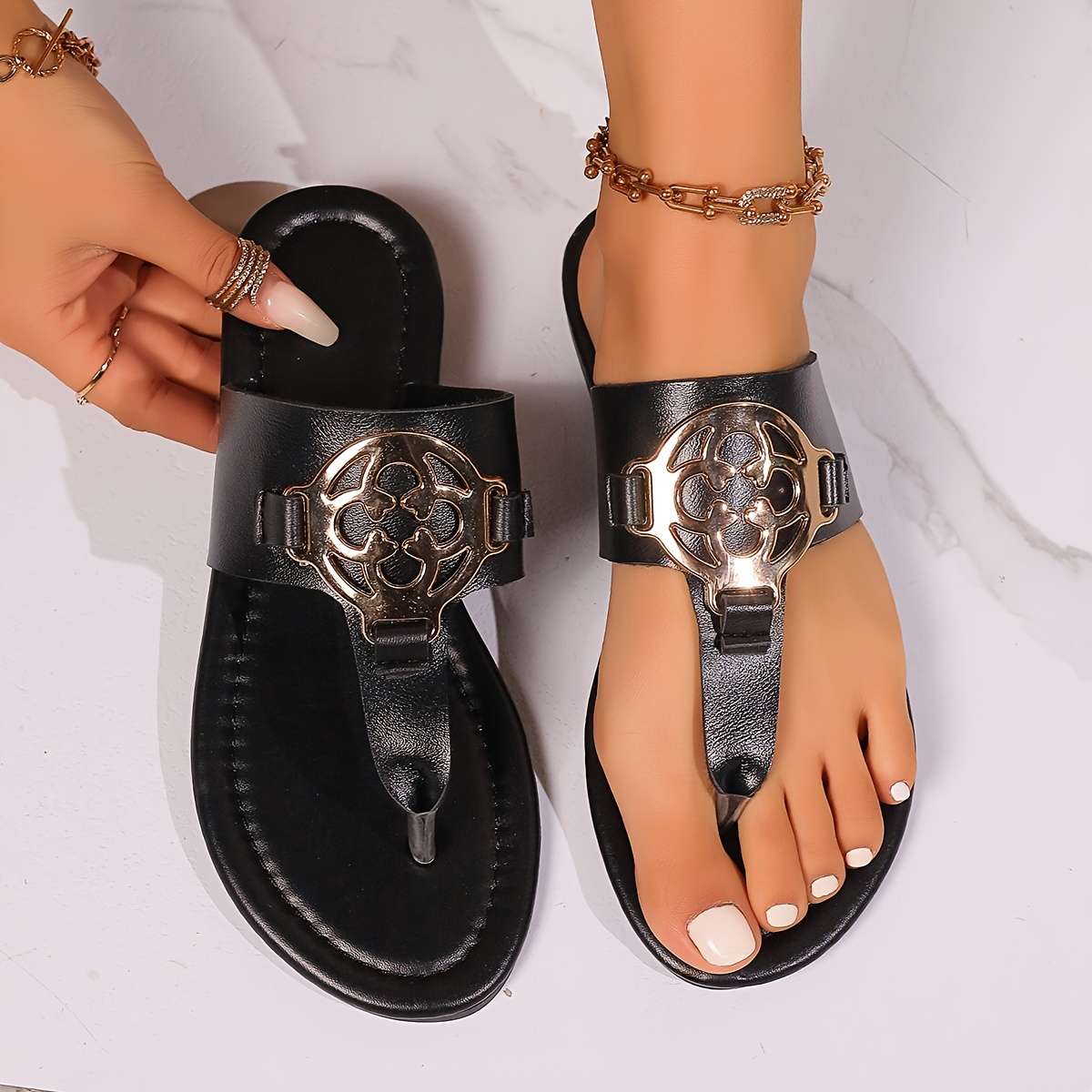 Ladies Summer Flip Flops Black Uk 7.5
