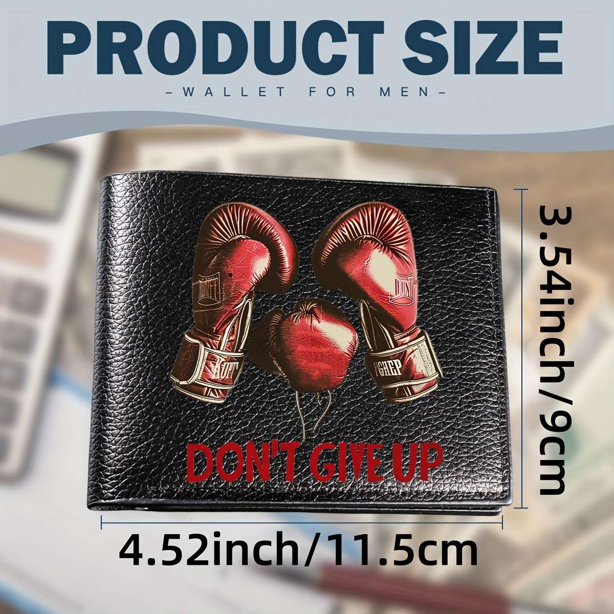 1pc Men's Motivational Boxing Gloves WalletBlack Faux Leather Bifold Design with Card Holder