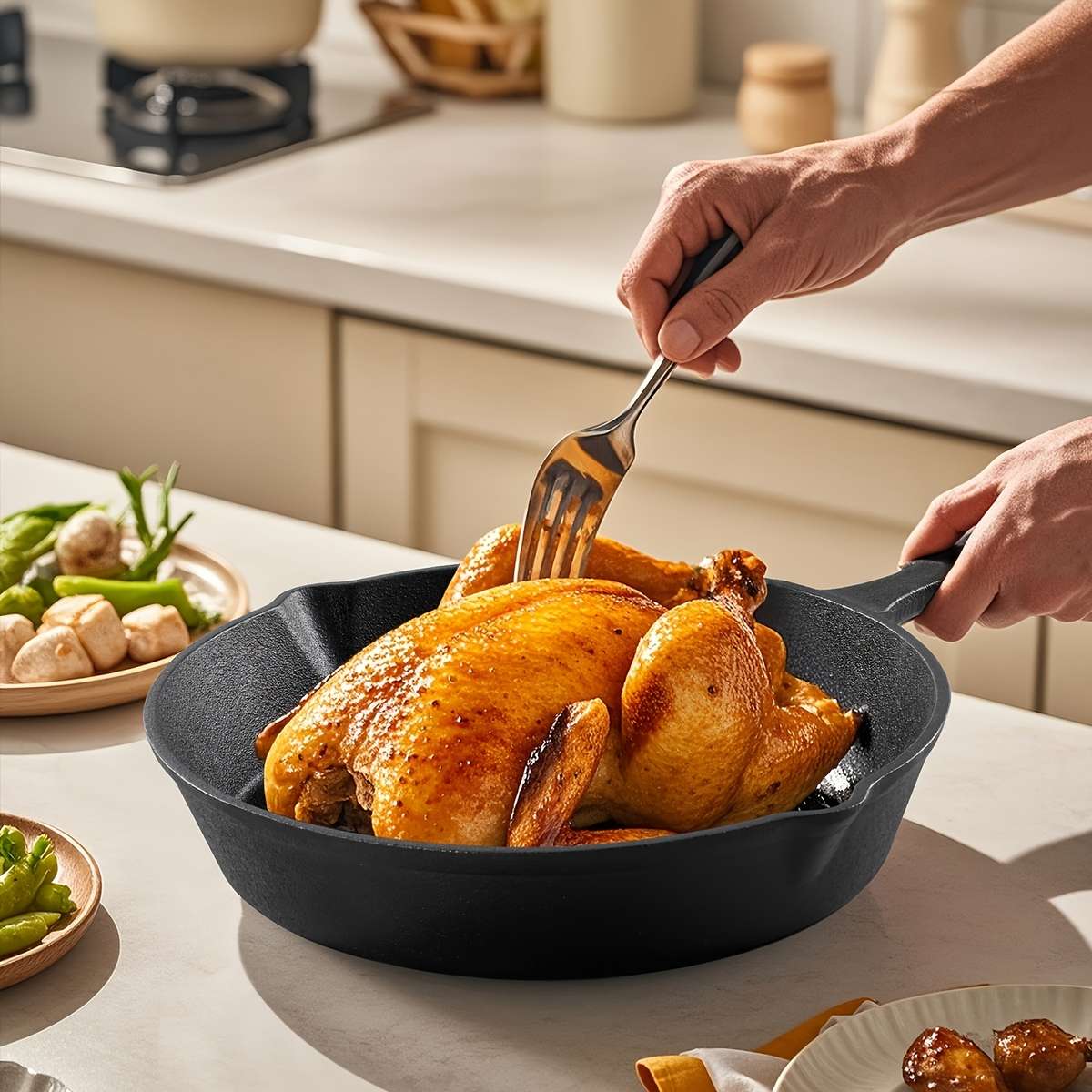 Set Cast Iron Cookware Set 10 Inch 8 Inch 6 Inch Flat Pans Excellent Heat Black