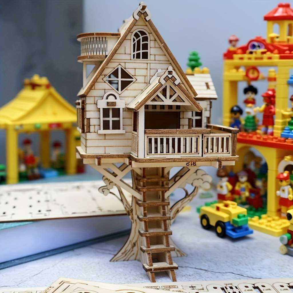 3D Building Model Puzzle Set Model Beautiful Old Tree House