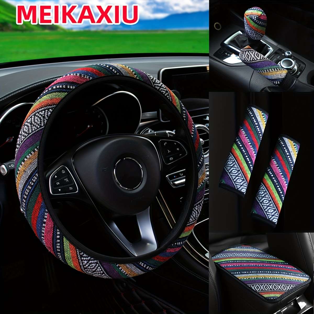 Car Steering Wheel Cover Colored Linen