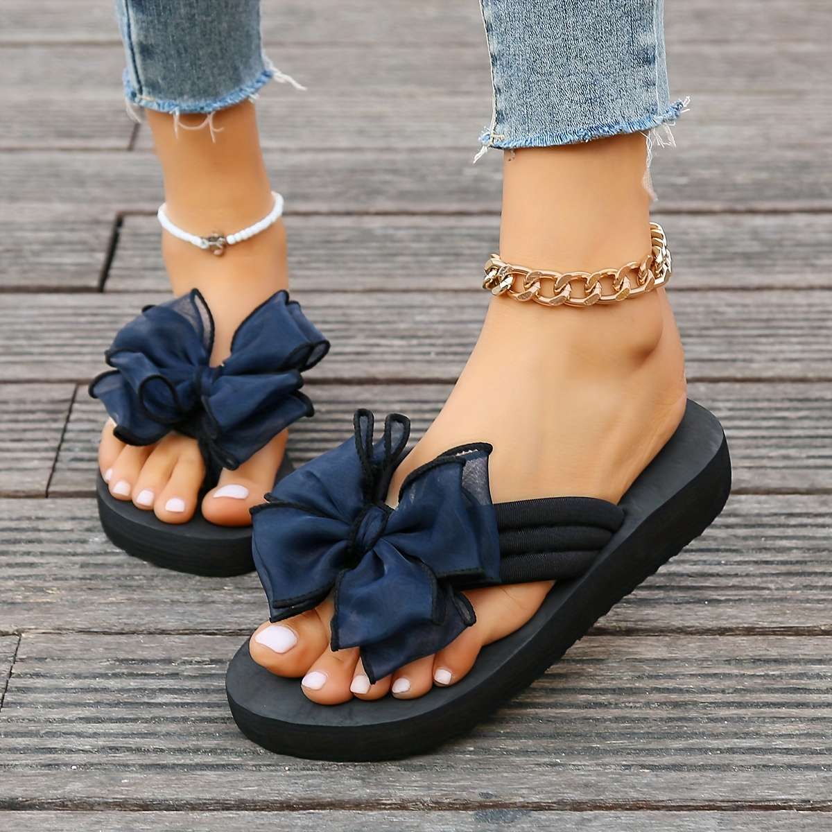 Ladies Summer Flip Flops Navy Blue Uk 4