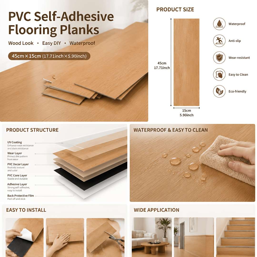 Self Adhesive Floor Stickers Wood Texture 10Pcs