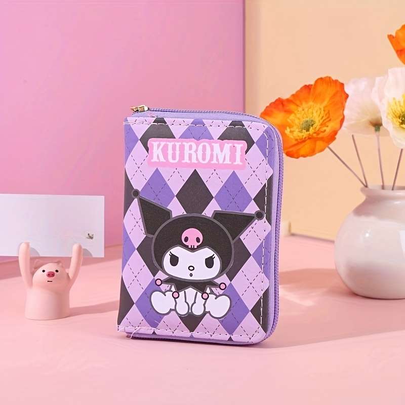 1pc Sanrio Hello Kitty Kulomi Cinnamon Dog Printed Short WalletCute Zipper PU Leather Key and Ca