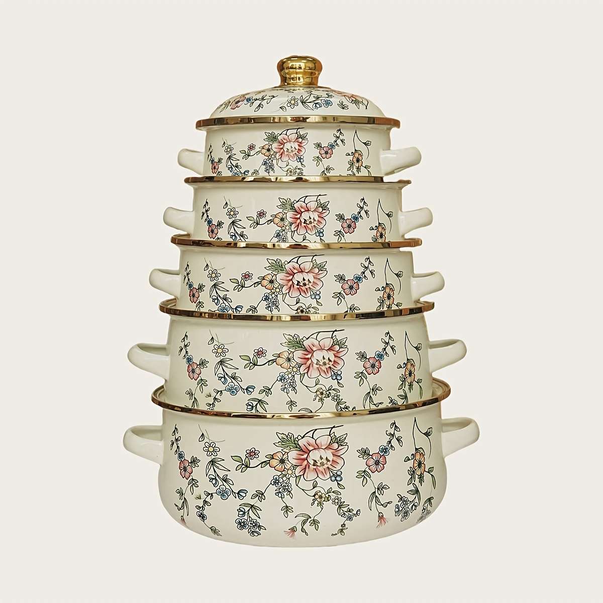 5Pcs Classic Vintage Enamel Cookware Set With Heavy Restaurant