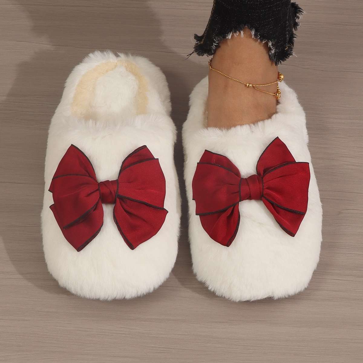 Cotton Slippers Color Softsoled Cotton Shoes Whitepolka Dot Bow Sizeuk 6.5-7