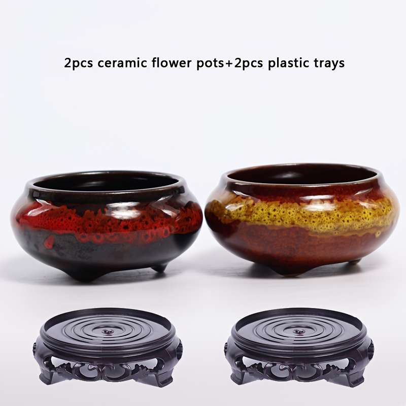 Flowerpot Color 2Pcsyellowredsmall Scale Modelwith Plastic Base