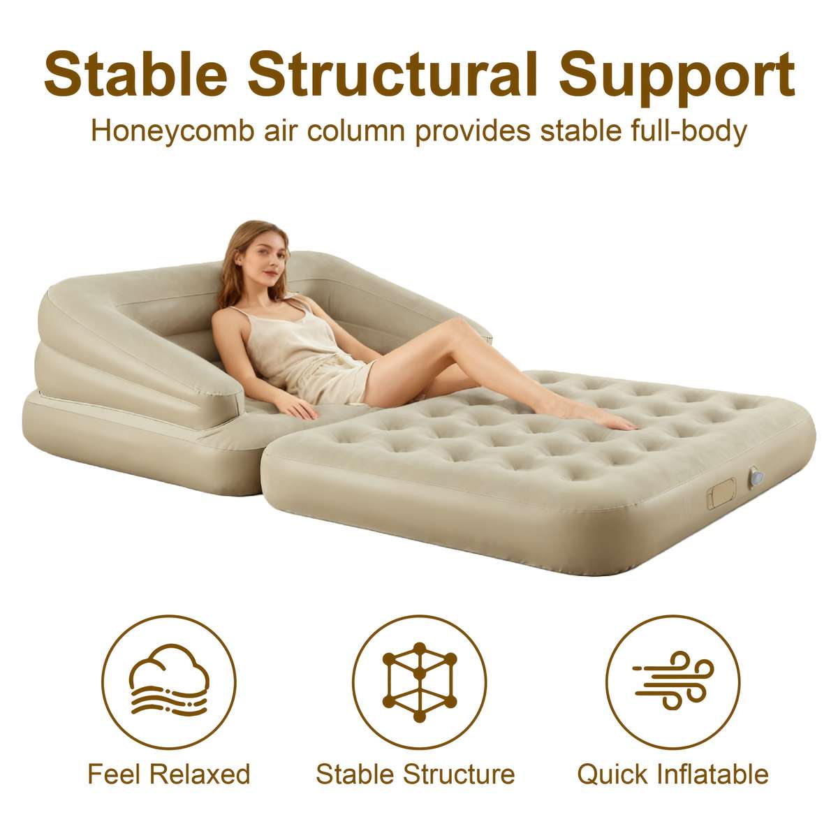 2 In 1 Queen Air Sofa Bed Mattress Headboard Multifunctional Electric Pump Two