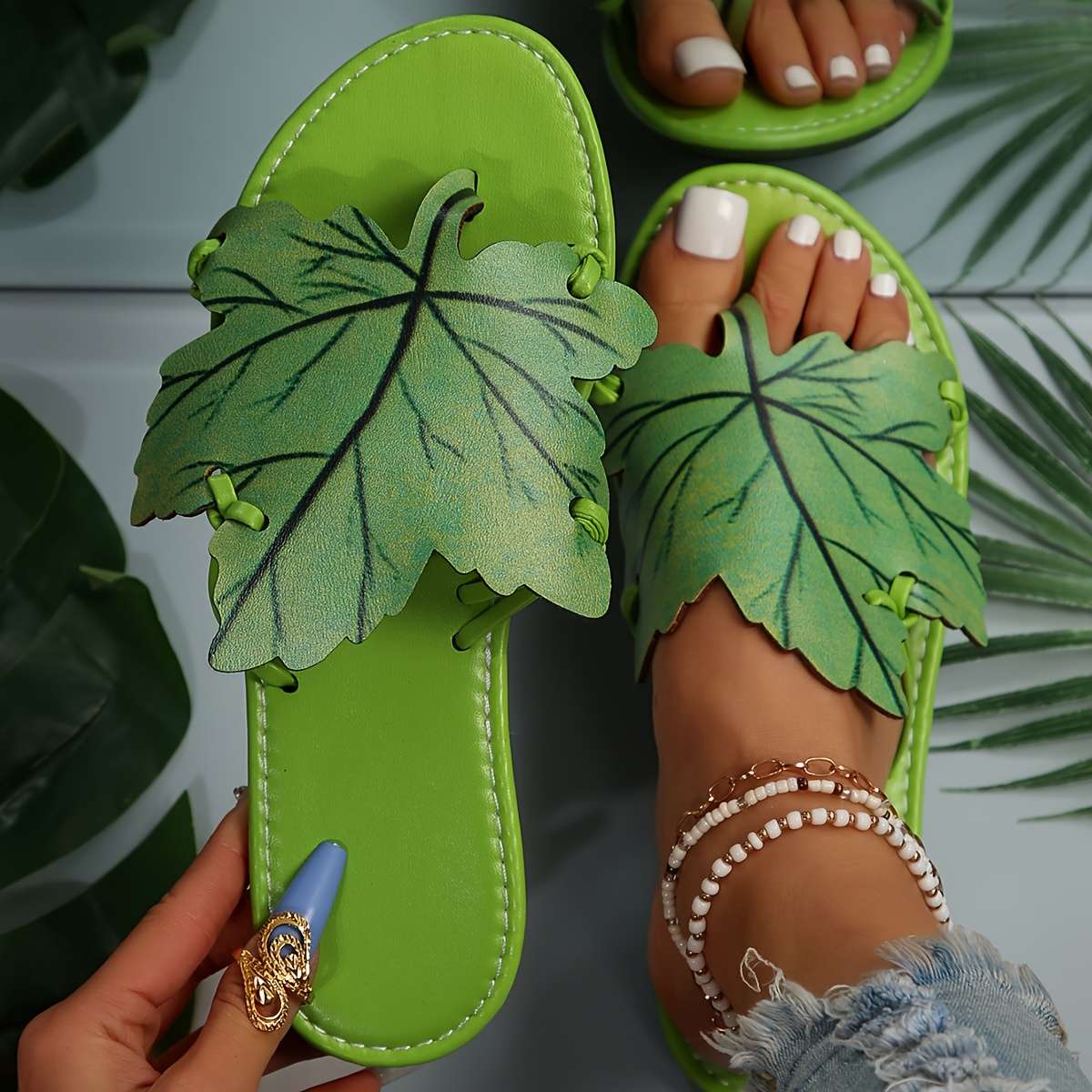 Ladies Summer Flip Flops Green Uk 7.5