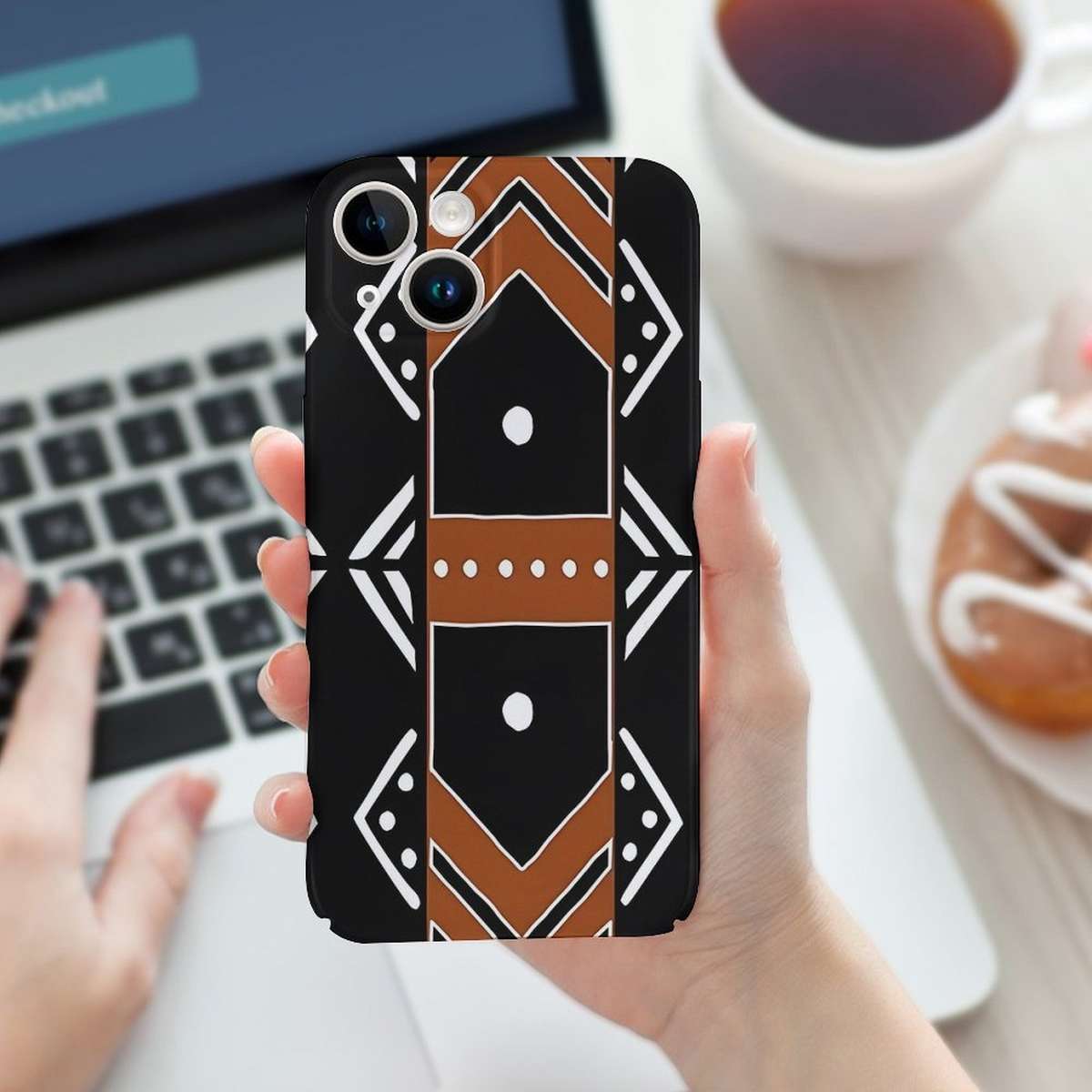 1Pc White For iPhone 15 Pro Max African Mud Cloth Phone Case