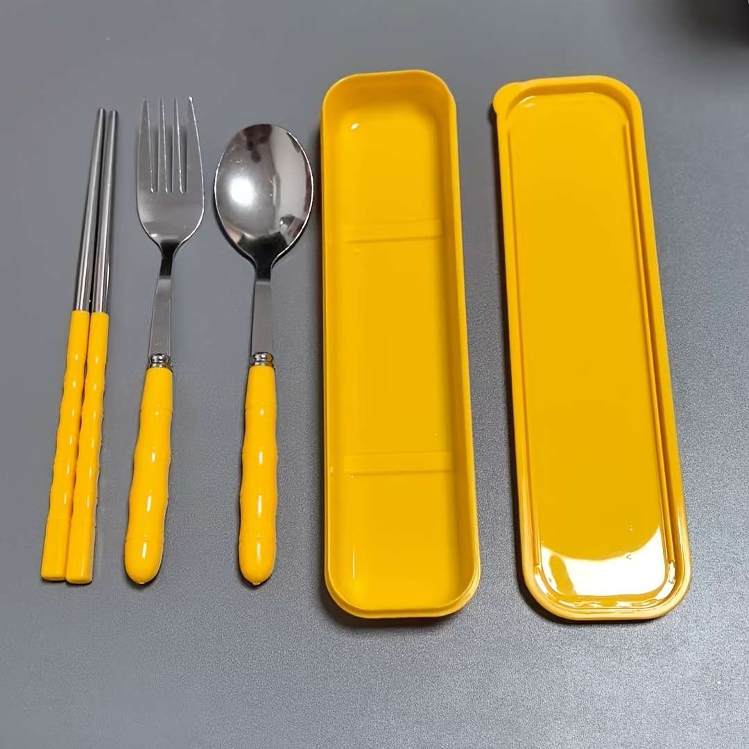 Outdoor 3 In 1 Stainless Steel Camping Utensils Set Reusable Plastic Cover