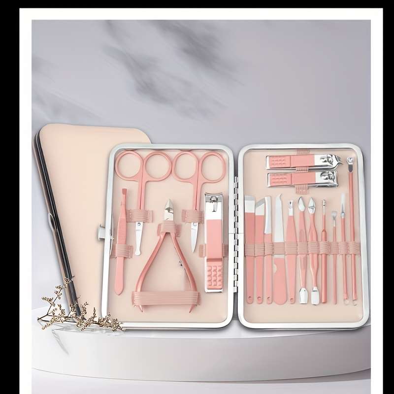 18pcs Stainless Steel Nail Clipper Set Modern Design with Straight Edge Blades Includes Stor