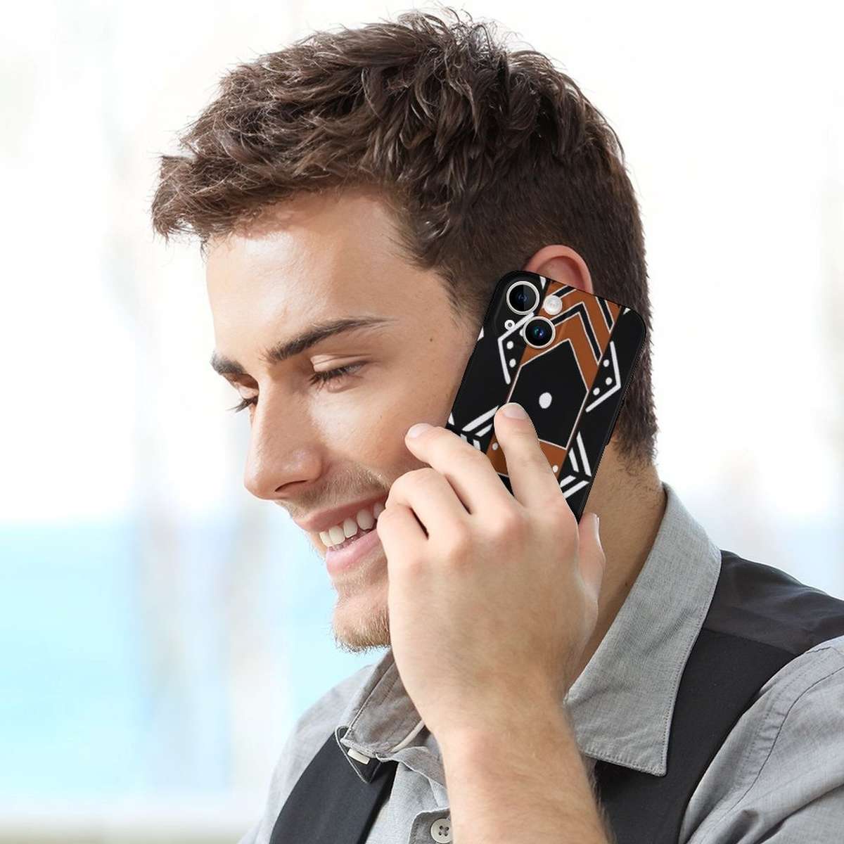 1Pc White For iPhone 15 Pro Max African Mud Cloth Phone Case