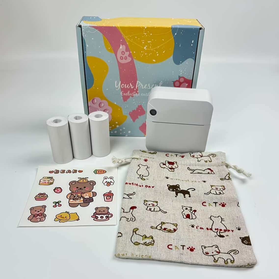 Printer Color White  3 Rolls Of Thermal Paper 5.7Cm*2.5Cm  Random Stickers  Storage Bag