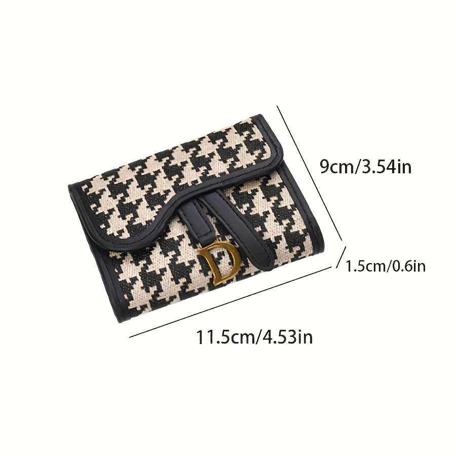 Elegant Check Pattern D Letter Design Card Holderstylish Short Wallet