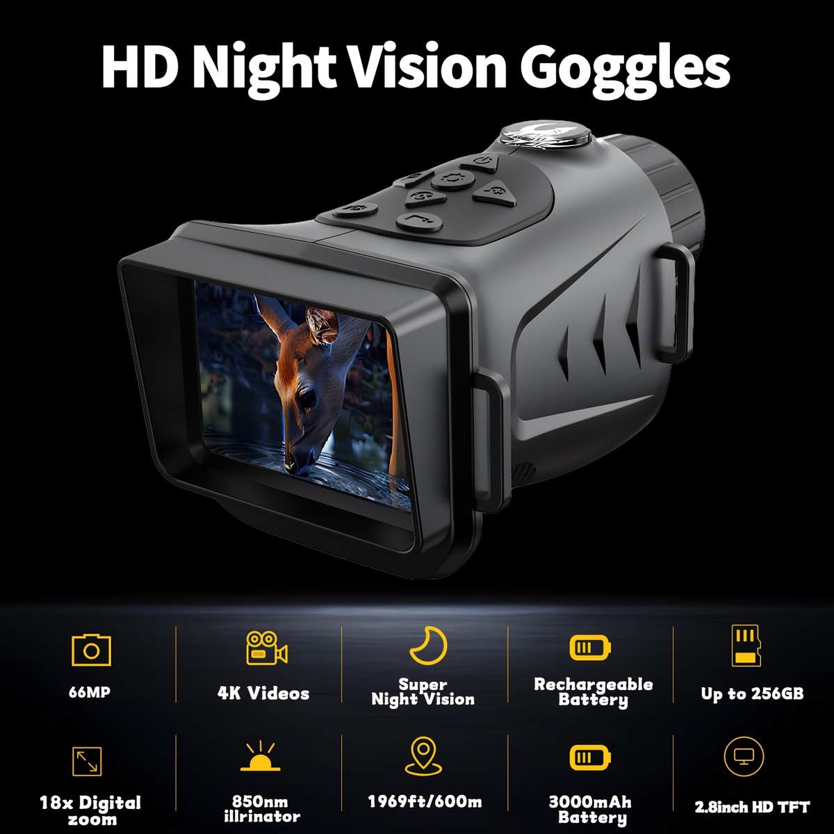 4K Low Light Full Night Vision Handheld Telescope 11 Black