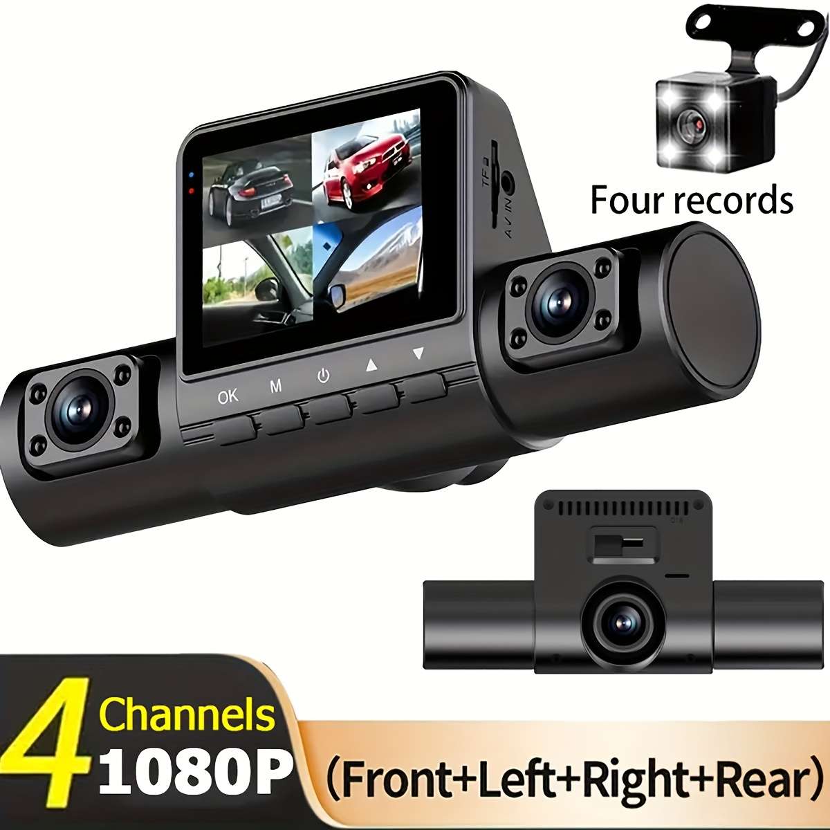 Channel Hd Dash Cam With Led Display Push Button Control Night Vision 1080P