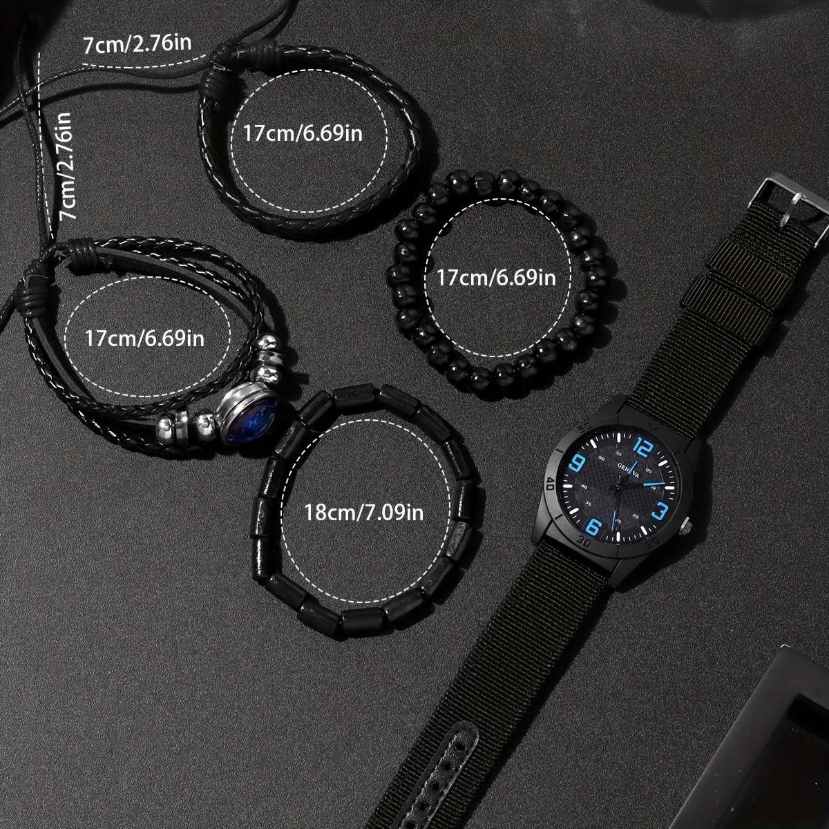 5Pcs Fashion Casual Elegant Round Retro Canvas Strap Quartz Men Watch