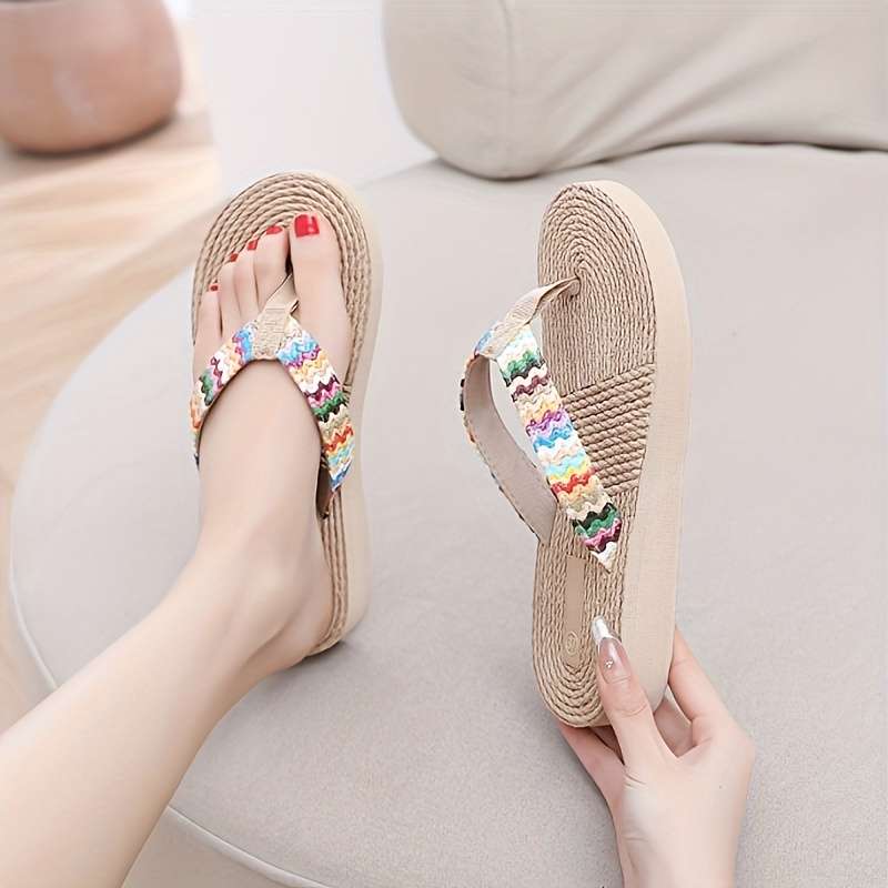 Ladies Summer Flip Flops Apricot Mid Heel Uk 5