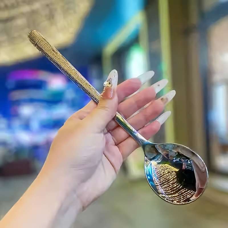 Kitchenware Quantity Light Luxury Diamond Pattern Spoon 3Pcs