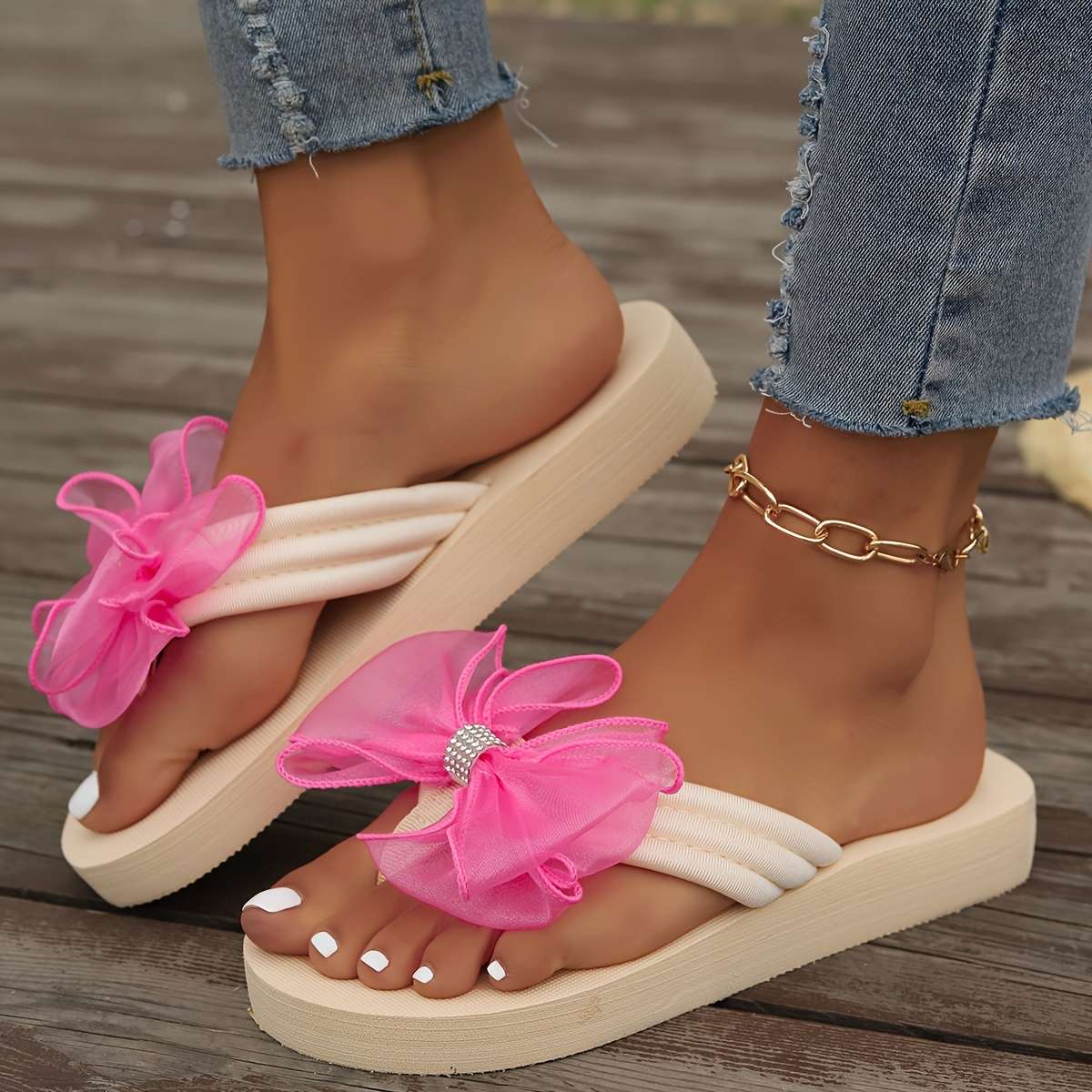 Ladies Summer Flip Flops Bright Pink Color Uk 5