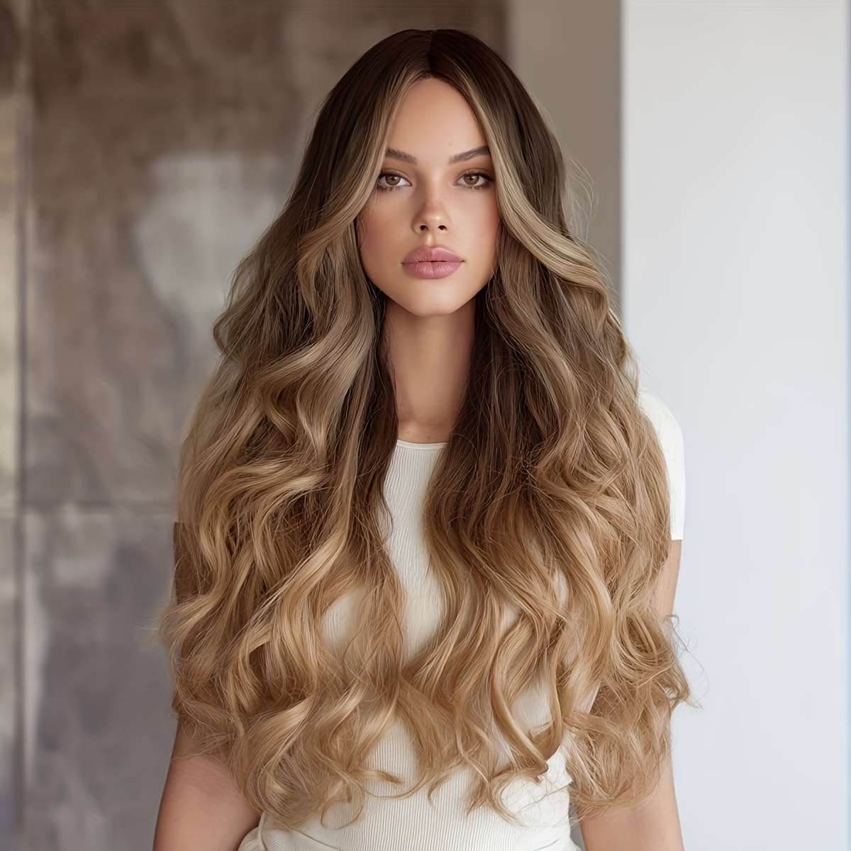 Women S Wigs Brownyellow Gradient Hair Length66.04Cm