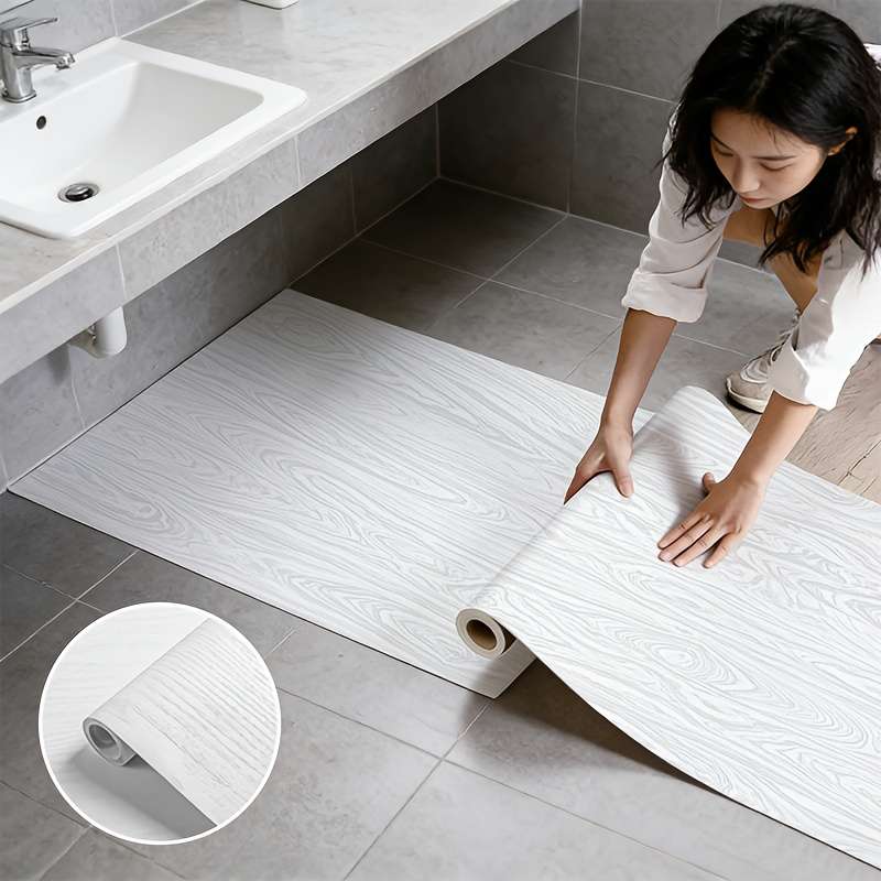Self Adhesive Floor Sticker Silver Sandalwood Pattern 60cm x 10m