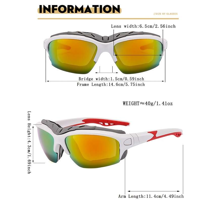 Cycling Glasses Color White Red Frame Orange Film