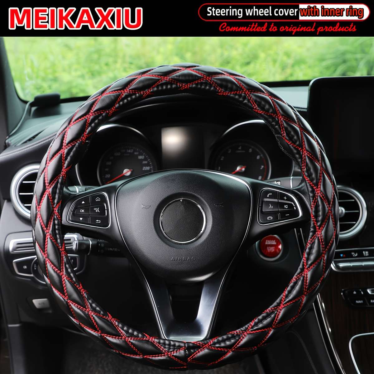 Car Steering Wheel Cover Black Blue Model 36Cm(14.17Inch)/38Cm(15Inch)