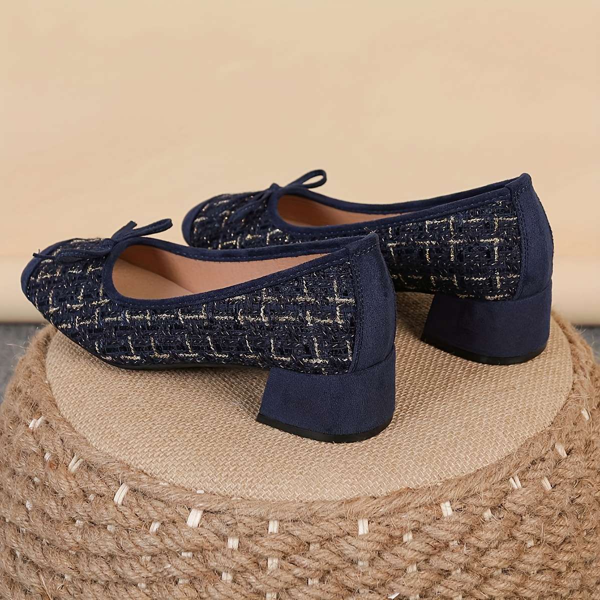 Women S High Heels Color Blue  Golden Plaid Sizeuk 7
