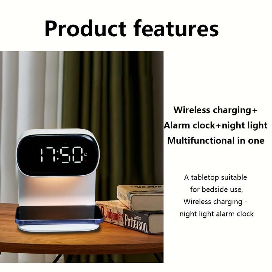 LED Bedside Clock with PD Fast Wireless Charging