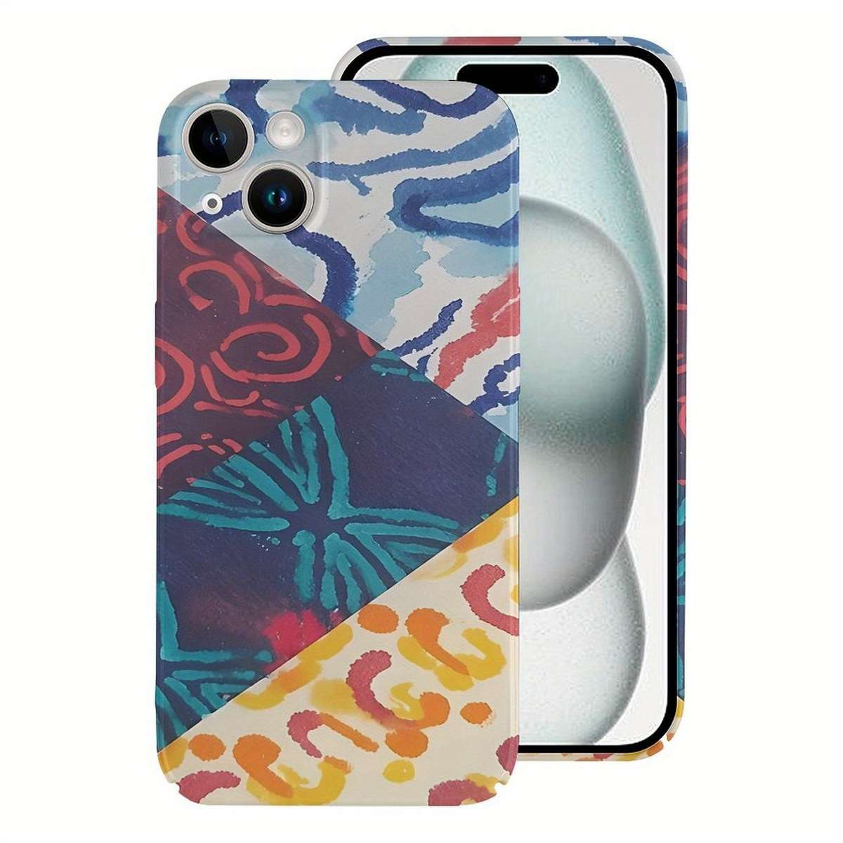 1Pc White For iPhone 15 Pro African Batik Design Phone Case