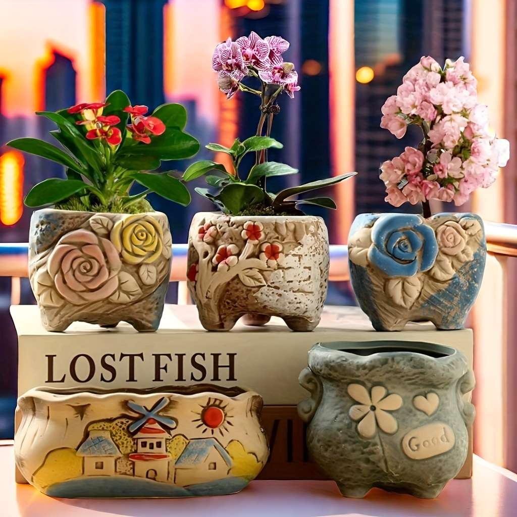 Flowerpot Style Artificial Jade Makeup 5 Piece Set
