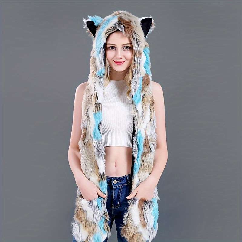 Winter Hat Color New Red And Black Soft Fox Add Tiger Pattern Size One Size