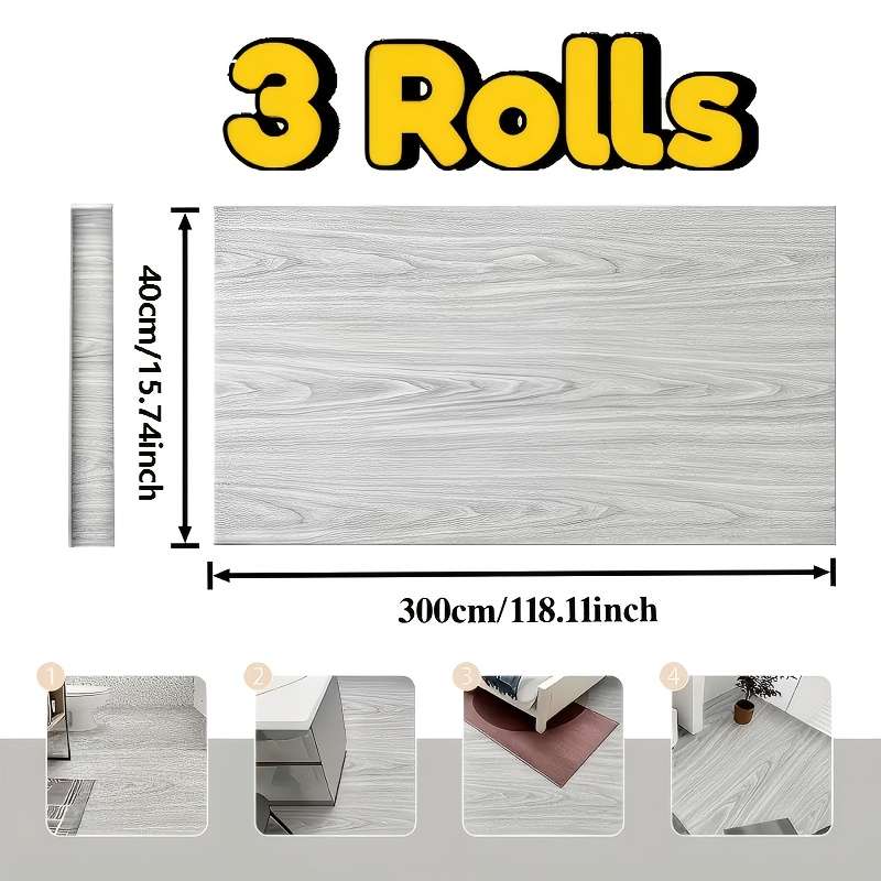 Self Adhesive Floor Stickers Gray White Walnut 39.98Cm*3.0Meter *3Rolls