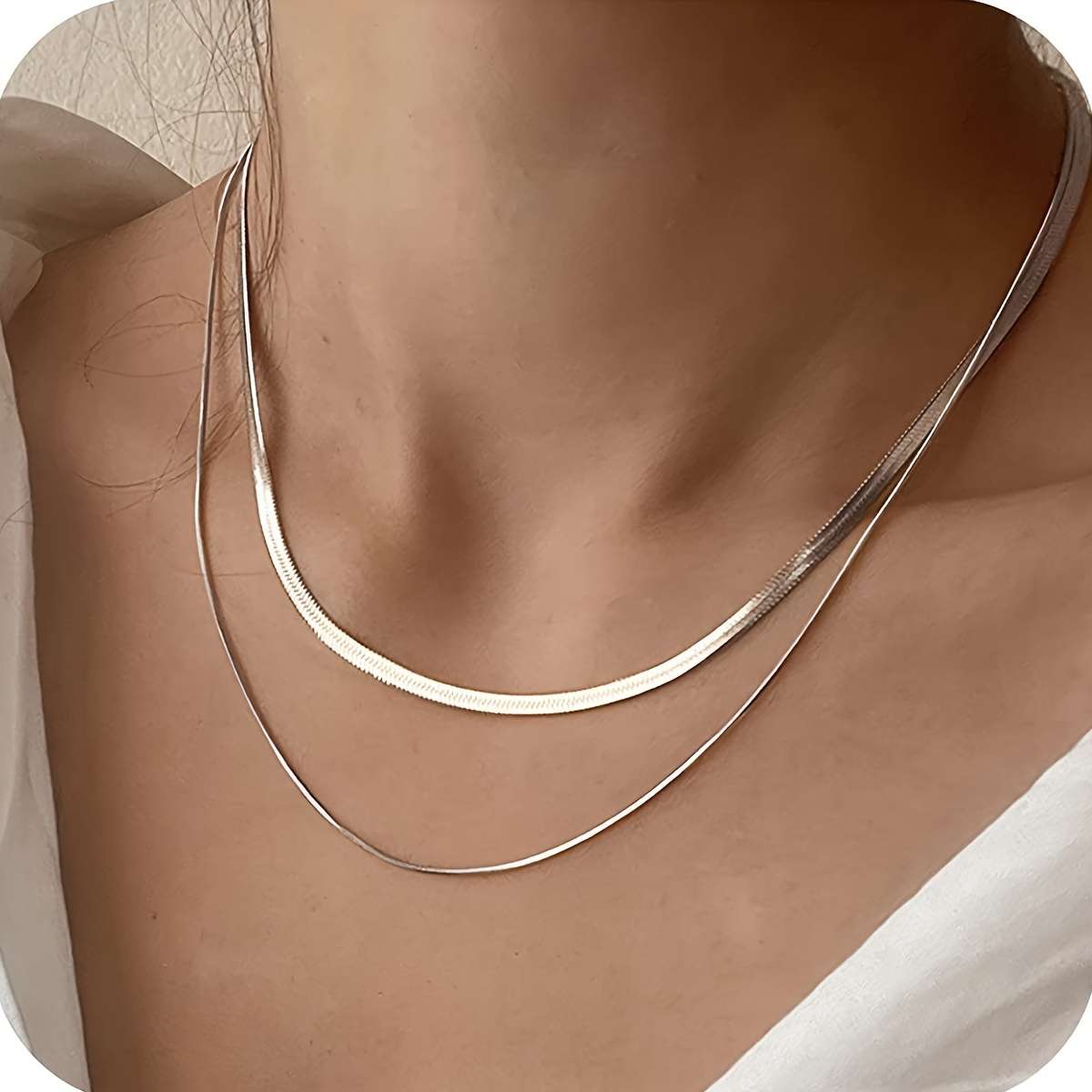 2Pcs Rhinestone Stainless Steel Snake Chain