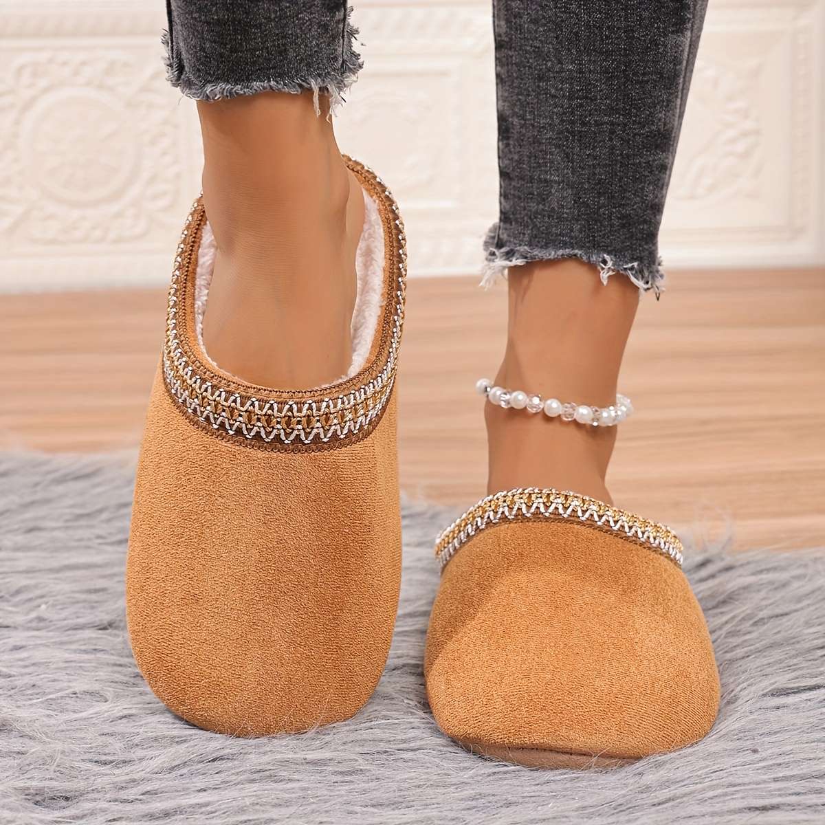 Cotton Slippers Color Camel Sizeuk 6.5-7